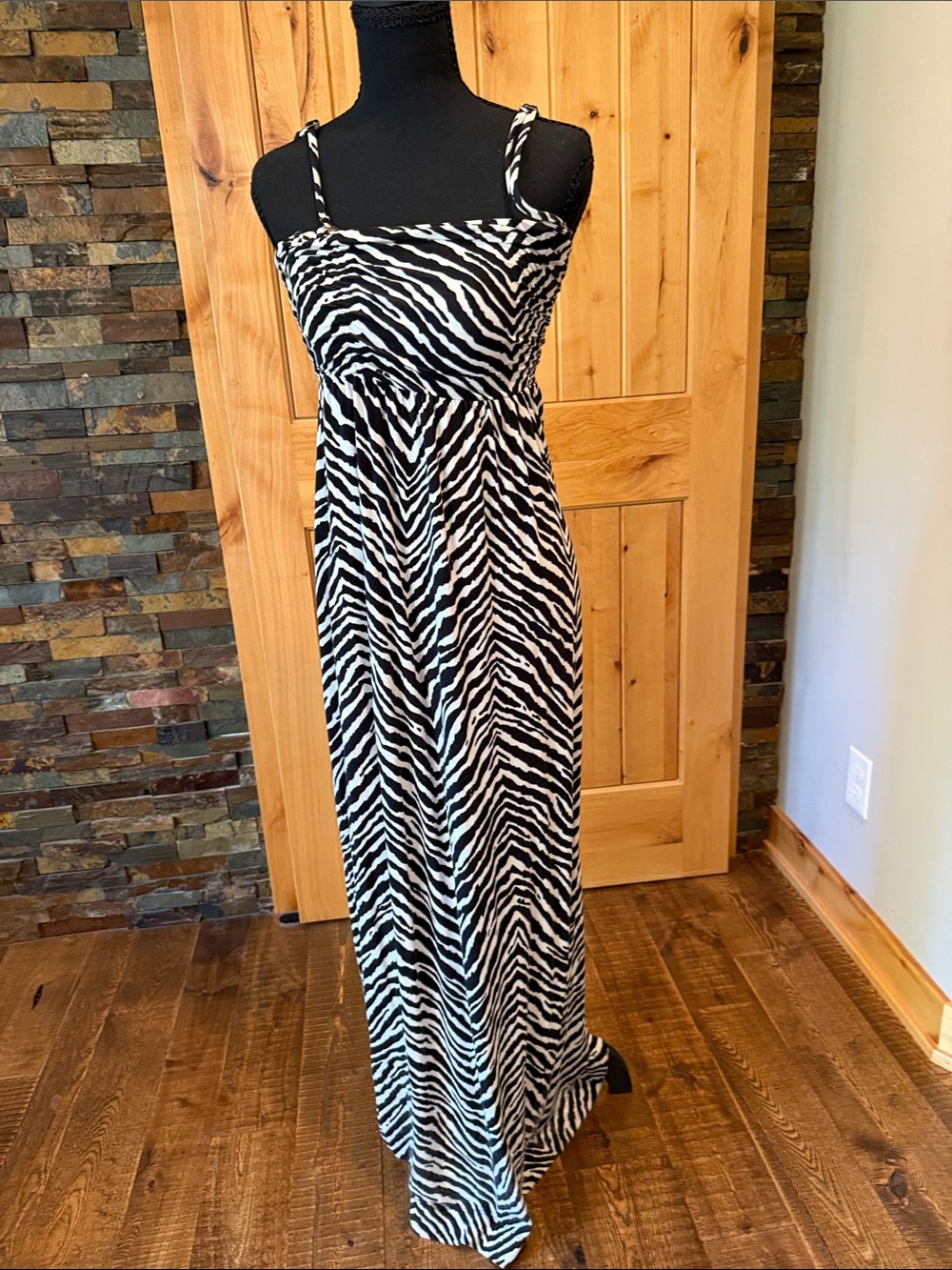 Chico's Black & White Zebra-Print Maxi Dress with Spaghetti Straps